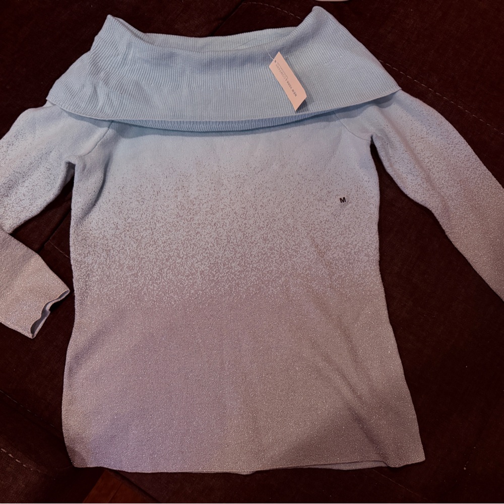 New York & Company Light Blue Off-Shoulder Sweater